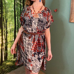 My Beloved Abstract Burnt Orange/Navy Dress